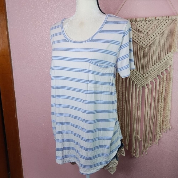 Market & Spruce | Striped Blue and White Top Tee Women's Medium M Scoop Neck EUC - Picture 2 of 6